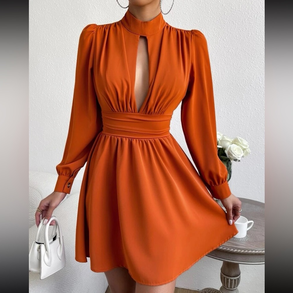 Sexy Cut Out Cowl Neck Long Sleeve Dress - Picture 1 of 6